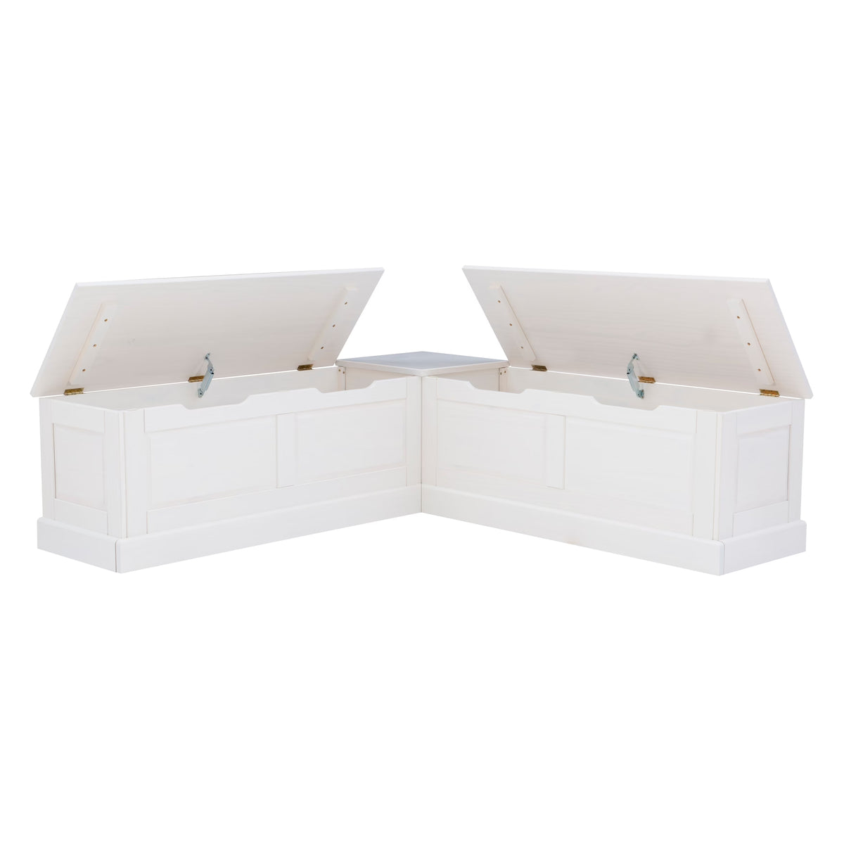 Linon Nook Bench Collection L-Shaped Wood Farmhouse Breakfast Bench with Hidden Storage, White