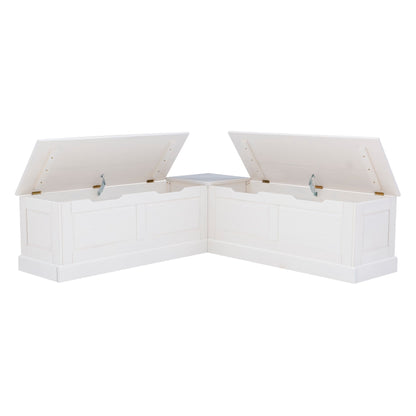 Linon Nook Bench Collection L-Shaped Wood Farmhouse Breakfast Bench with Hidden Storage, White
