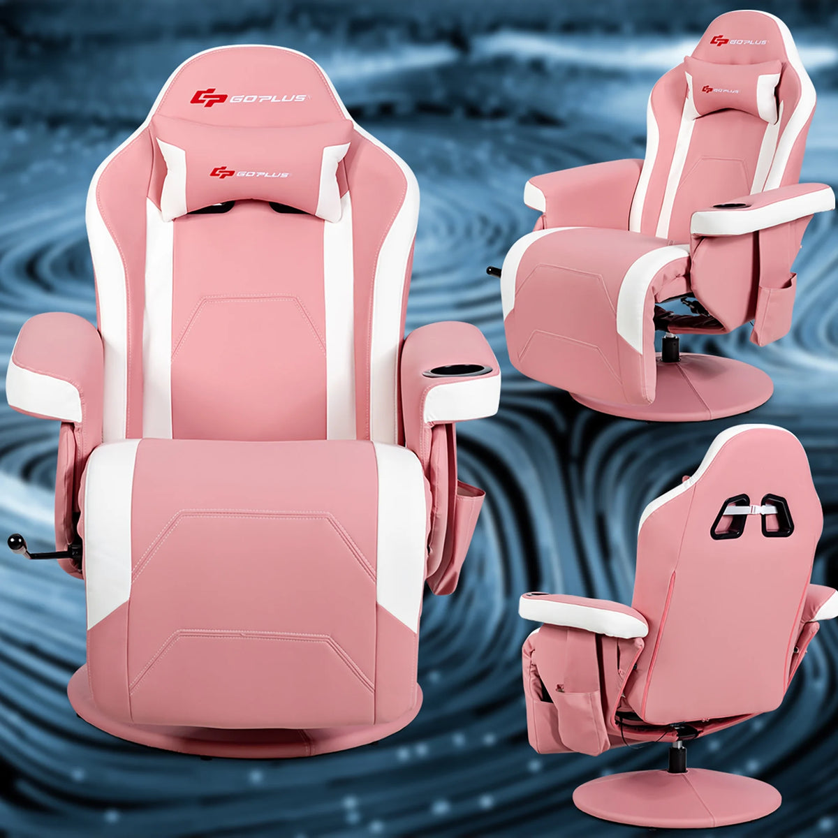 Goplus Massage Gaming Recliner Reclining Racing Chair Swivel Black
