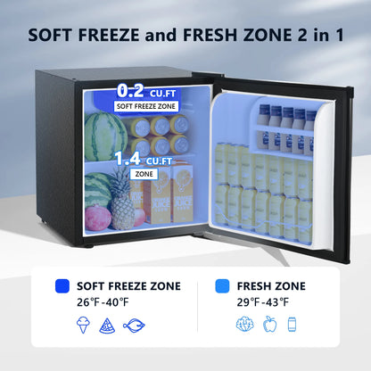 Simzlife 1.6 Cu.ft Mini Fridge with Freezer, Single Door Mini Refrigerator, Black