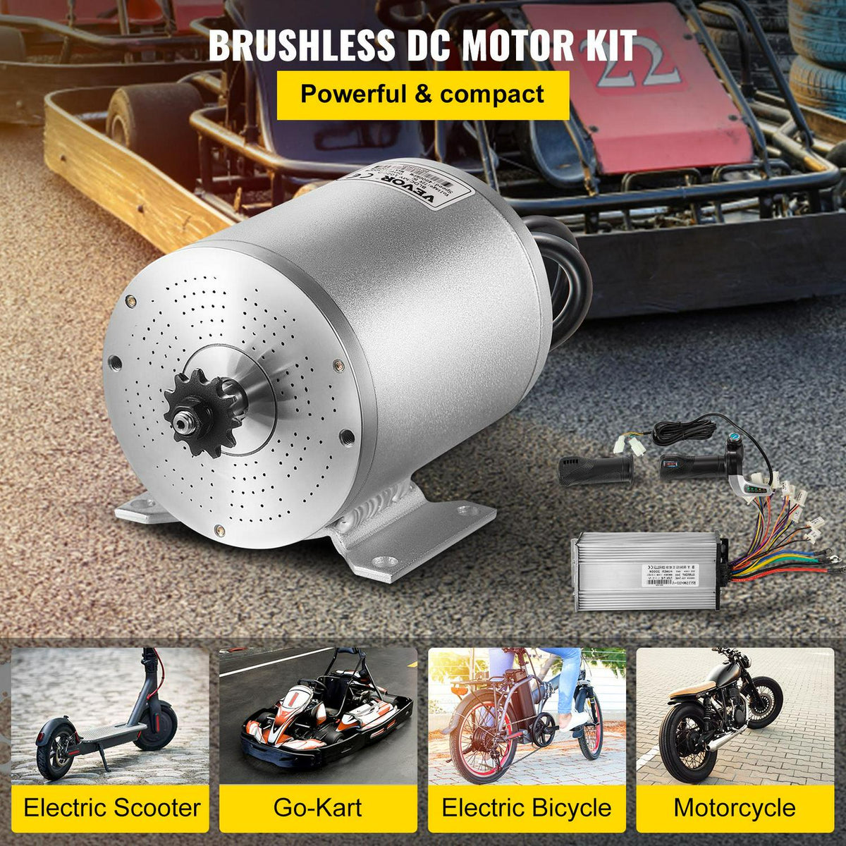 VEVOR 48V 2000W Brushless DC Motor Kit. 4300 RPM. with Controller &amp; Throttle. for Go Kart/ATV. 10 lb