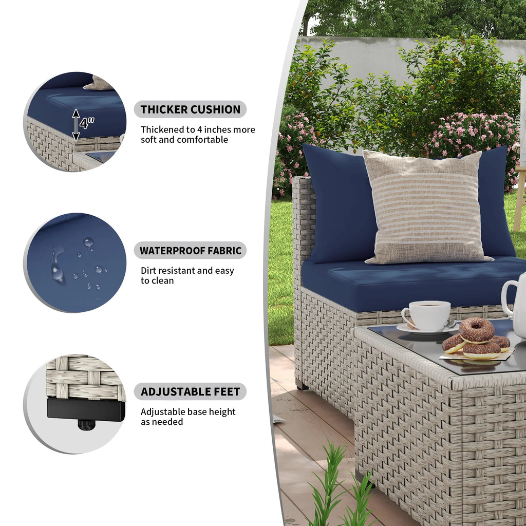 7 Pieces Patio Conversation Set, Outdoor Sectional PE Rattan Wicker Furniture Seat,Dark Gray