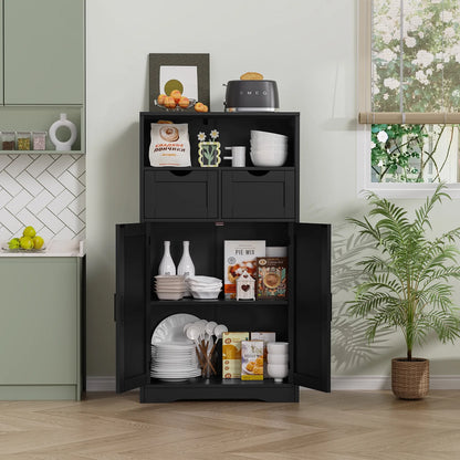 FANGSUM Rattan Storage Cabinet with 2 Drawers & 2 Shelves, Floor Cabinet for Living Room