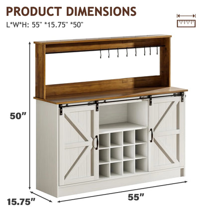 DreamCurship 55" Farmhouse Coffee Bar Cabinet, Buffet Sideboard Storage Cabinet, Wine Bar Cabinet with Wine Rack, White