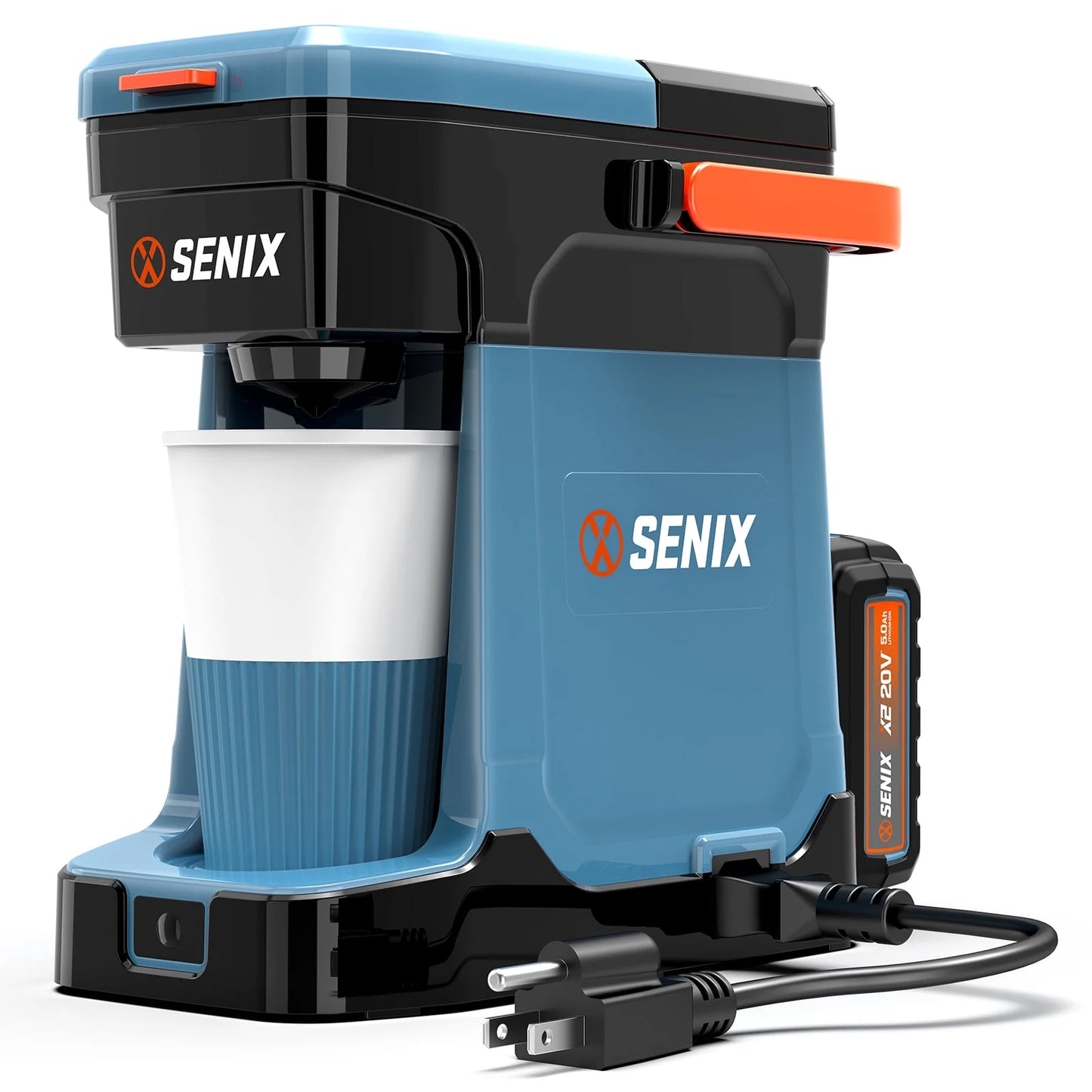 SENIX Single Serve Coffee Maker, Plug-in & Battery Coffee Machine, 8oz, Compatible with K-Cup, Grounds, Pods for Travel, Camping, Outdoor, Home, Job Sites �� Includes Battery & Charger
