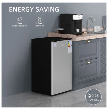 3.2 Cu.Ft Mini Fridge Freezer, Single Door Refrigerator with Adjustable Thermostat, Dorm Fridge, Compact Refrigerator for Bedroom, Apartment, Silver