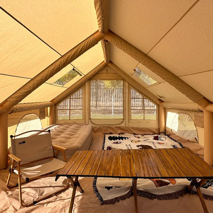 9.8' x 7' Inflatable Camping Tent,4 Season Blow up Tents for Camping, 4-6 Person Inflatable Tent with Stove Jack,Air Tents,Glamping Tent,Waterproof Luxury House with Mesh Window