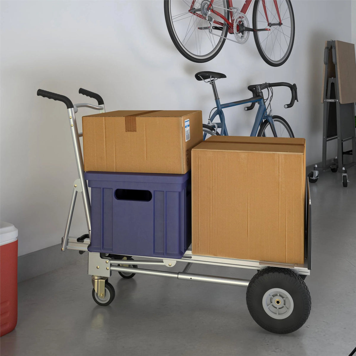 Cosco 3-in-1 Assist Series Aluminum Hand Truck/Assisted Hand Truck/Cart w/ flat free wheels, Silver