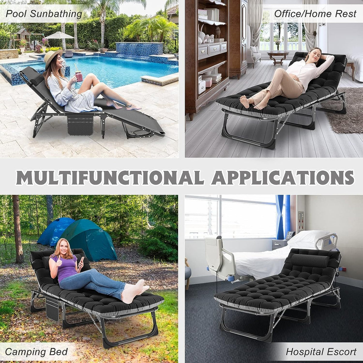 Slsy Folding Lounge Chair, 5-Position Adjustable Outdoor Reclining Chair, Folding Sleeping Bed Cot, Folding Chaise Lounge Chair for Pool Beach Patio Sunbathing