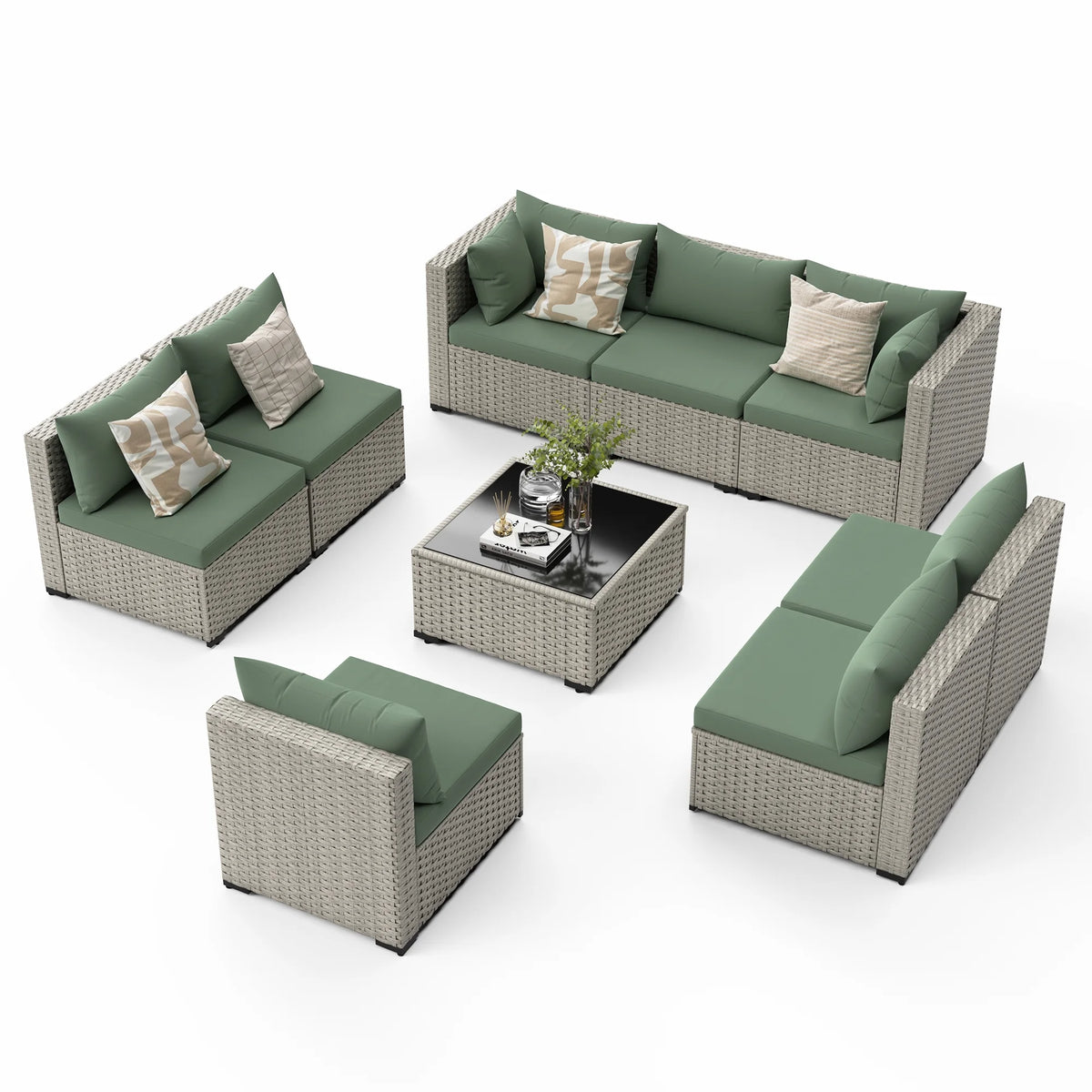 7 Pieces Patio Conversation Set, Outdoor Sectional PE Rattan Wicker Furniture Seat,Dark Gray