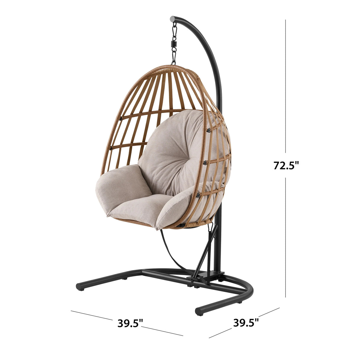 Mainstays Adult Metal Egg Hanging Chair with Beige Olefin Cushion, Black