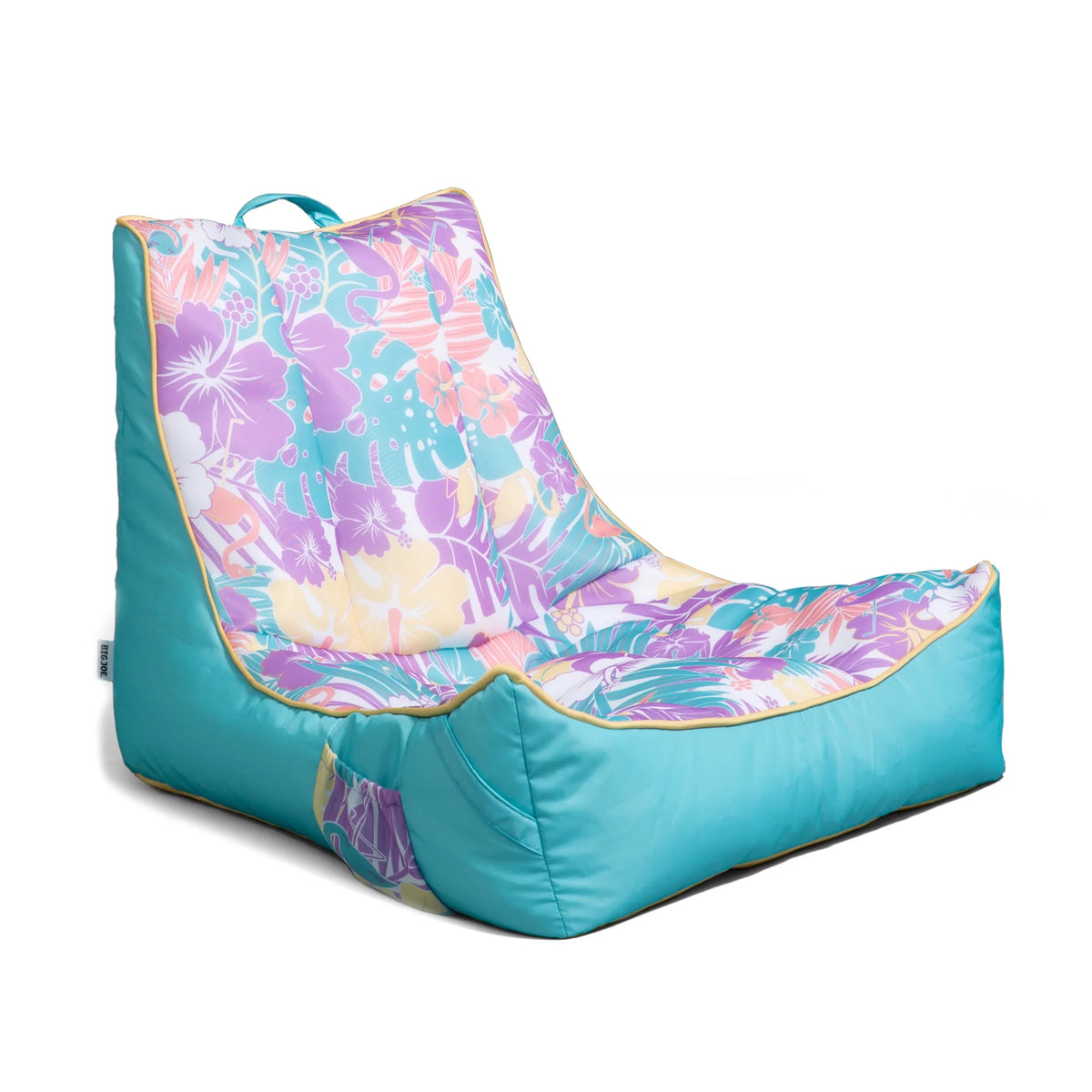 Big Joe Captain's Float No Inflation Needed Pool Lounger with Drink Holder, Tropical Hibiscus Aqua Double Sided Mesh, Quick Draining Fabric, 3 feet