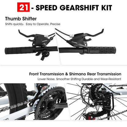 27 Inch Mountain Bike 21 Speed, Suspension Fork, Aluminum Frame Disc Brake, Mountain biking for both men and women.