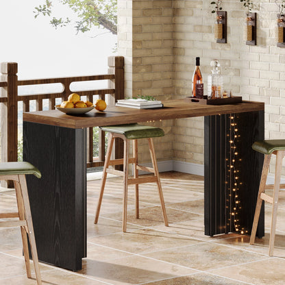 Tribesigns 55.12-Inch Bar Table, Home Bar Unit with a Faux Marble Finished Tabletop, Modern Freestanding Mini Bar for Home Kitchen, Living Room, Balcony, Basement, Walnut & White