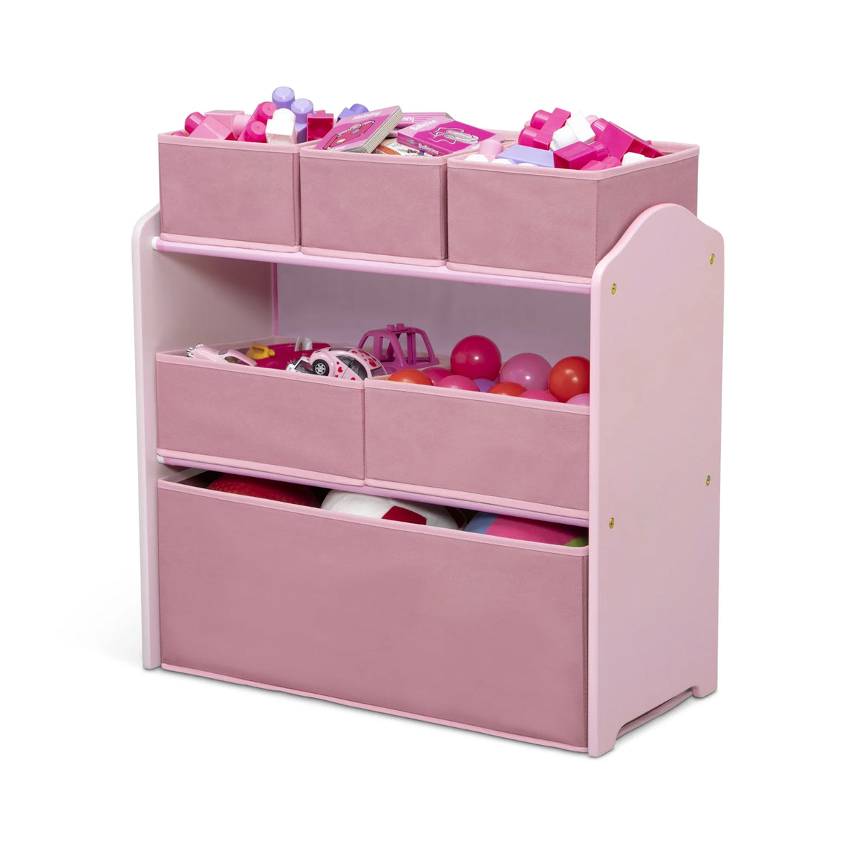 Delta Children 4-Piece Toddler Playroom Set �C Includes Play Table, 2 Chairs and 6 Bin Toy Organizer with Reusable Vinyl Cling Stickers, Light Pink/Dark Pink
