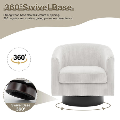 UIXE Swivel Accent Chair, Upholstered Fabric Barrel Chair for Living Room, Small Single Sofa Bedroom Reading Seat, Light Gray