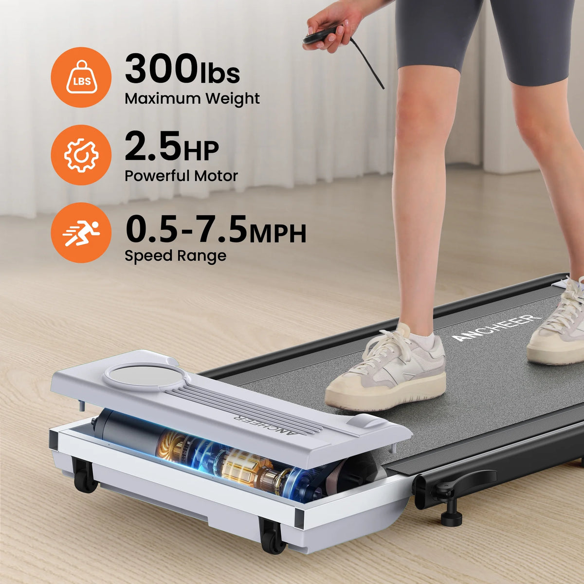 ANCHEER Portable Folding Walking Pad 300lb, 7.5 MPH Under Desk Treadmill with Remote Control & LED Display,2 in 1 Walking Pad Treadmill for Home/Office/Exercise(Pink)