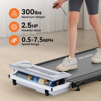 ANCHEER Portable Folding Walking Pad 300lb, 7.5 MPH Under Desk Treadmill with Remote Control & LED Display,2 in 1 Walking Pad Treadmill for Home/Office/Exercise(Pink)