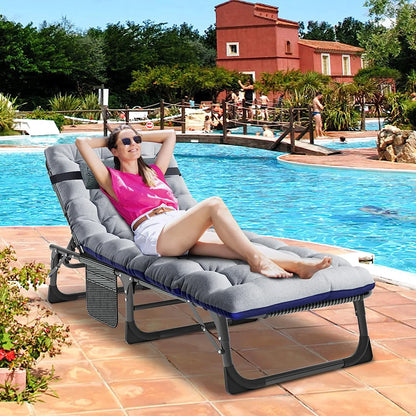 Slsy Folding Lounge Chair, 5-Position Adjustable Outdoor Reclining Chair, Folding Sleeping Bed Cot, Folding Chaise Lounge Chair for Pool Beach Patio Sunbathing