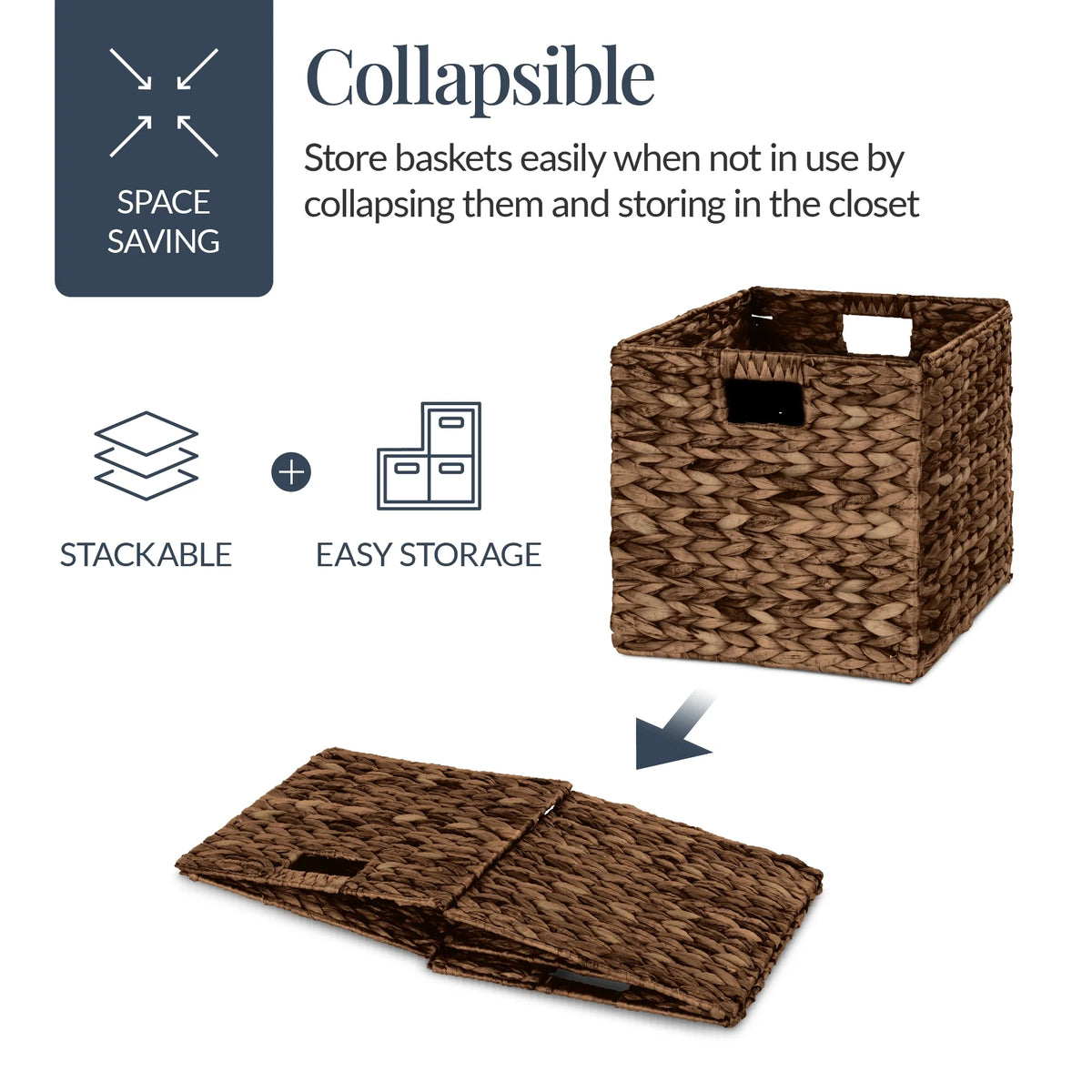 Best Choice Products 12x12in Hyacinth Baskets, Set of 5 Multipurpose Collapsible Organizers w/ Inserts - Natural