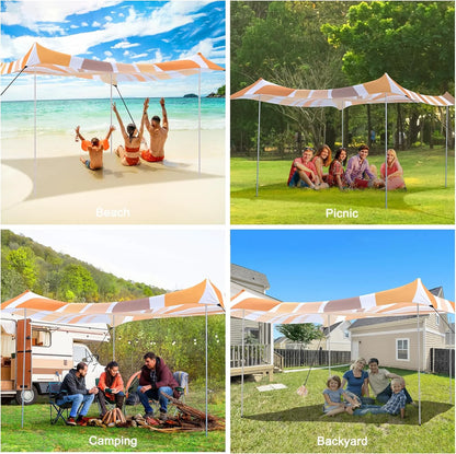 Beach Tent, UPF 50+ Beach Canopy Sun Shade, Portable 10×10 FT Large Pop-Up Beach Tent Sun Shelter with Sand Anchors, Ground Pegs, Easy Setup for Beach, Camping, Park, and Backyard Fun