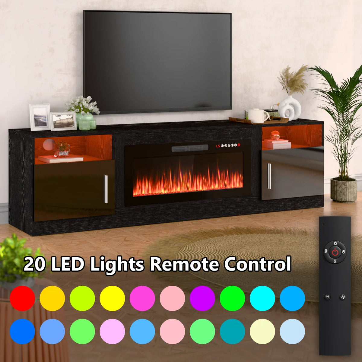 Waleaf Fireplace TV Stand with 36" Electric Fireplace Up to 80" TVs, Modern Wood Media TV Console with Highlight Cabinet, White