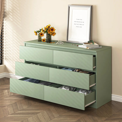 Resenkos Modern Mid Century 6 Drawer Wide Dressers Chests for Bedroom, Chest of Drawer Organizer Grey