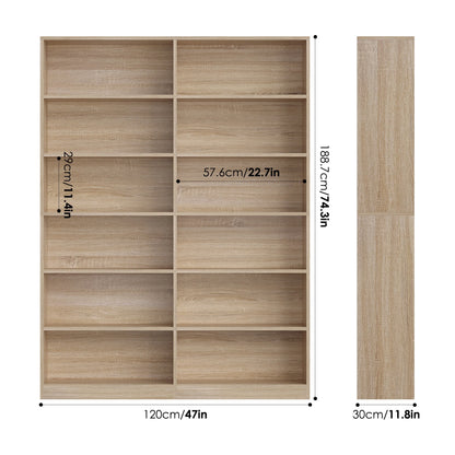 Homfa 74.3�� Double Wide 6-Tier Bookcase, Extra Large Wooden Freestanding Display Bookshelf for Home Office Living Room, White