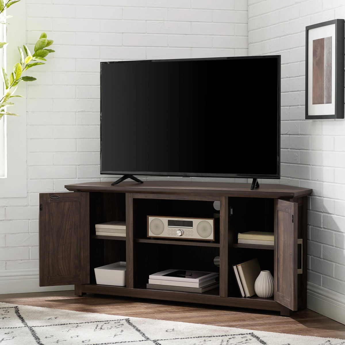 Crosley Furniture Camden 48" Corner Tv Stand Dark Walnut