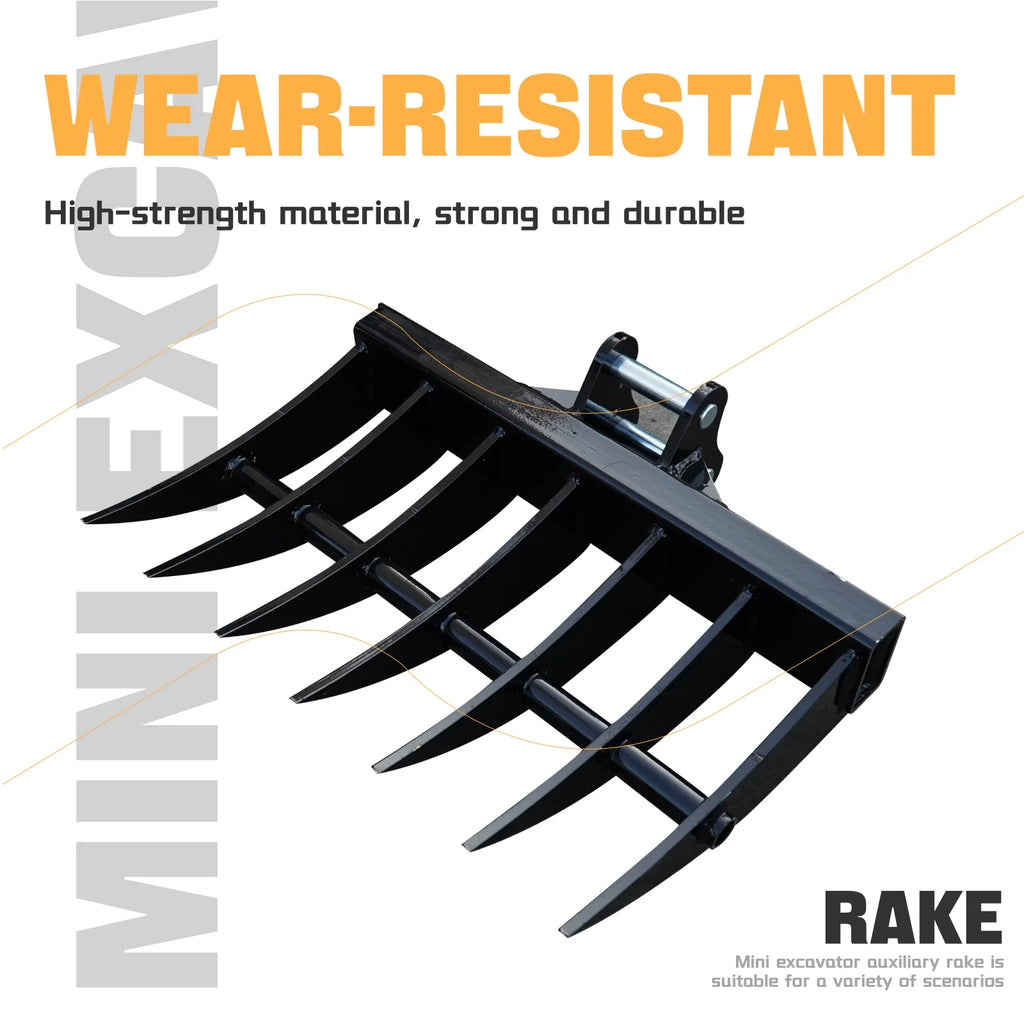 MachPro Mini Excavator Rake, 31'' Mini Excavator Attachments, 9 Tooth Wide Backhoe Digger Accessories Rake Use for Land Clearing, Debris Removing