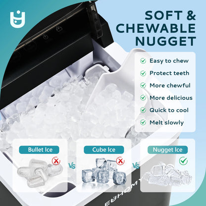 EUHOMY 35lbs/24H Nugget Ice Maker Countertop, Pebble Ice Maker Machine with Auto-Cleaning, Black