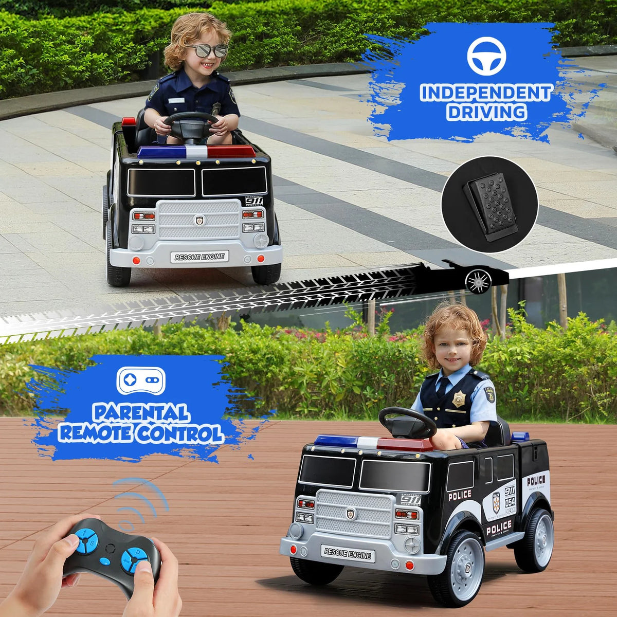 Bobiber Ride on Fire Truck, 12V Battery Powered Ride-On Toy Vehicle with Remote Control, Megaphone, Flashing Lights, Siren and Fire Extinguisher - For Boys and Girls Ages 3-6