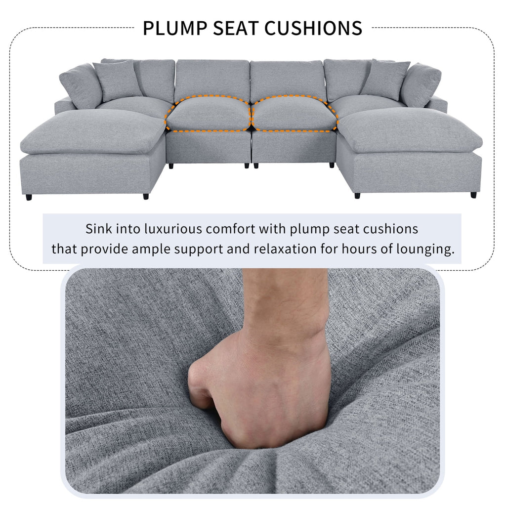 Harper & Bright Designs Convertible Modular Sectional Sofa with 2 Removable Ottomans & Pillows, Large U Shape Cloud Couch with Reversible Chaise for Living Room, Grey