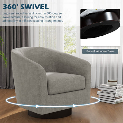 UIXE Swivel Accent Chair, Upholstered Fabric Barrel Chair for Living Room, Small Single Sofa Bedroom Reading Seat, Light Gray