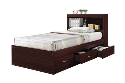 Hodedah Twin-Size Captain Bed with 3-Drawers and Headboard in White