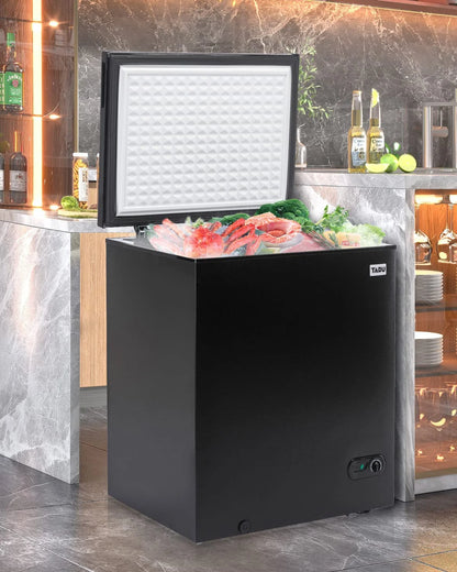 TABU Chest Freezer, 7.0 Cu Ft Deep Freezer with Adjustable Temperature, Compact Freezer with Top Open Door (Black)