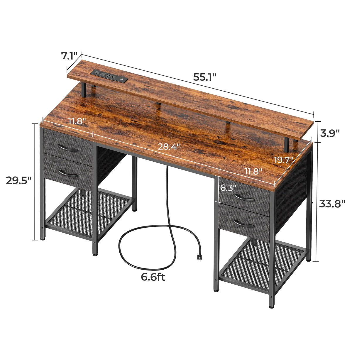 55.1" LED Gaming Desk with Drawers, Computer Desk with Outlets, Office Desk with 4 Drawers, Corner Desk, Writing Desk in White