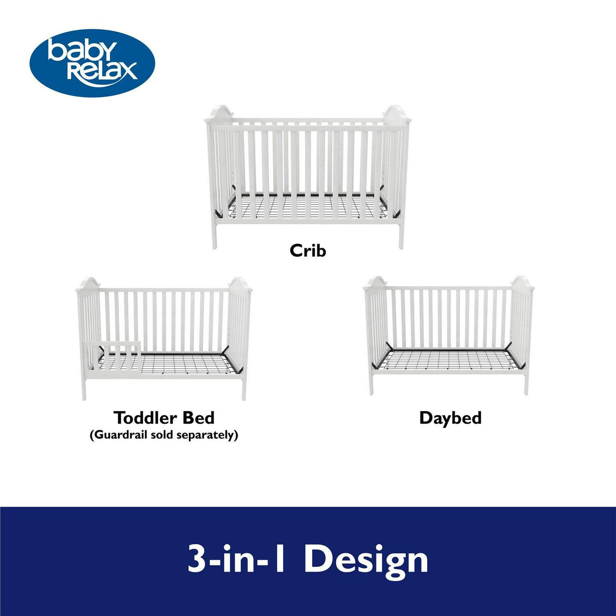 Baby Relax Adele 3-in-1 Convertible Crib. White