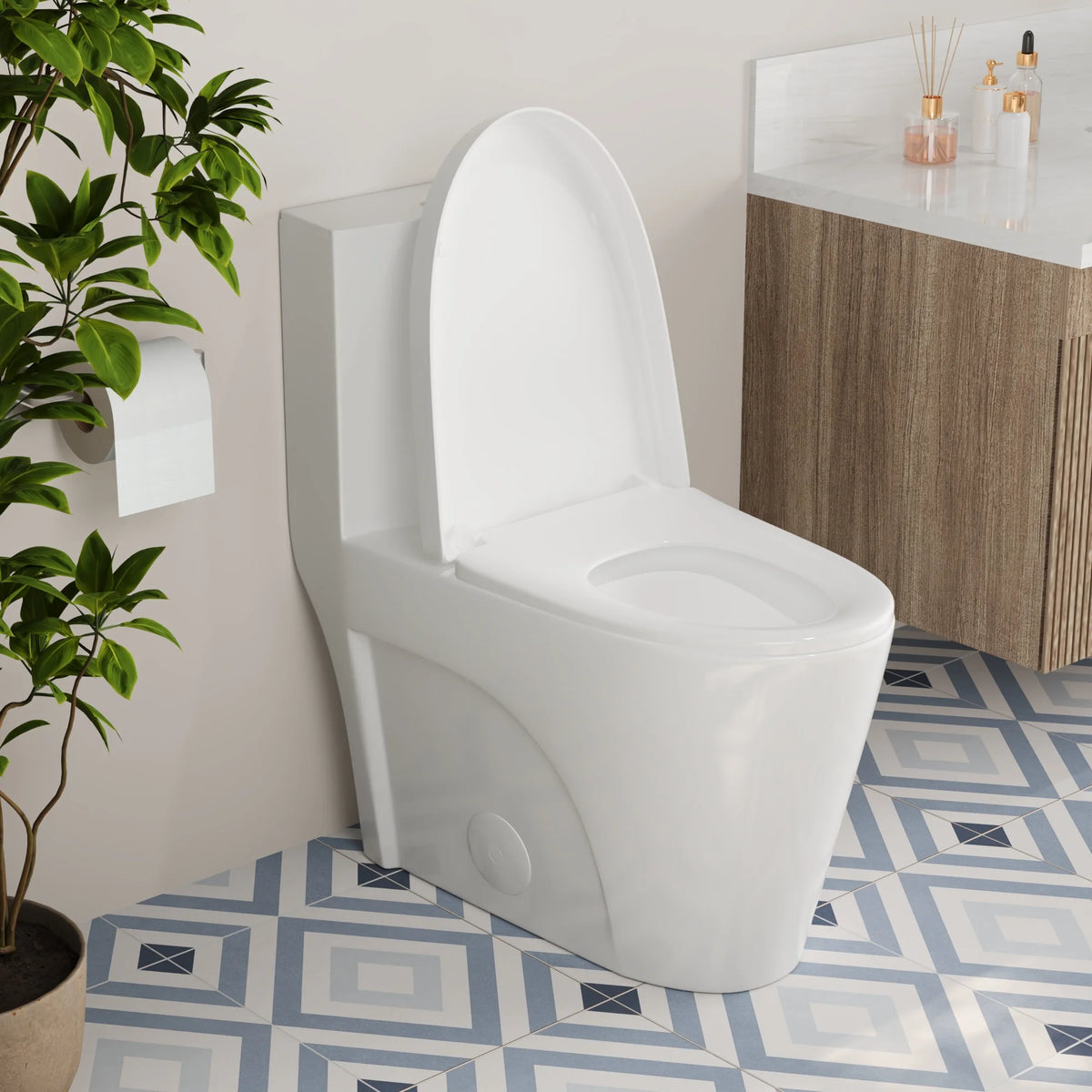 DeerValley One Piece Modern Toilet, Elongated Dual Flush Standard White Toilet With Comfort ADA Seat Height(Seat Included) DV-1F52102Pro