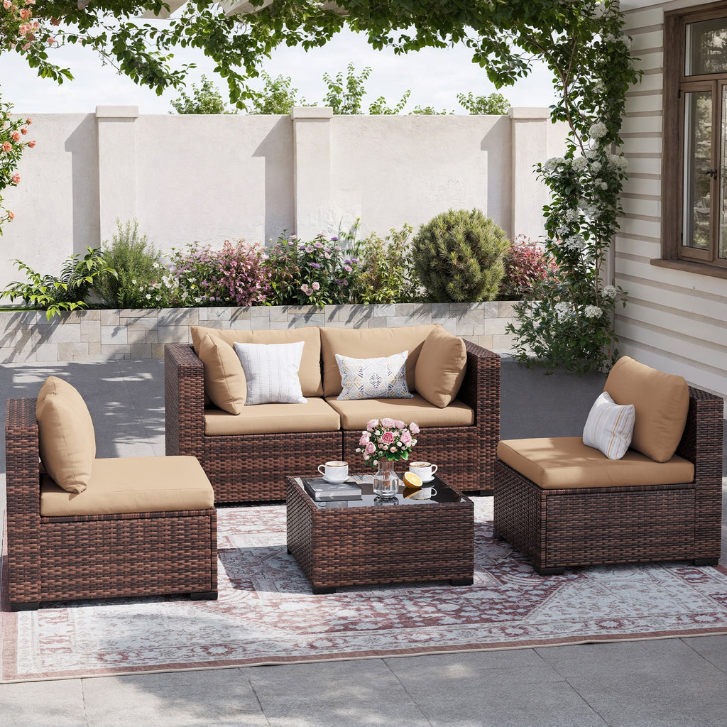 7 Pieces Patio Conversation Set, Outdoor Sectional PE Rattan Wicker Furniture Seat,Dark Gray