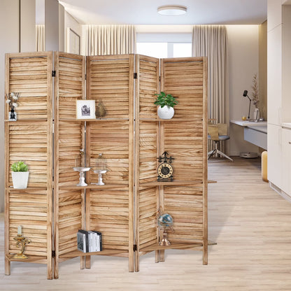 6-Panel Room Divider with Shelves5.6ft Tall Folding Privacy Screen Panels, Room Divider Wall, Divider for Room Separation, Room Divider ShelvesEffectively Block SightNatural