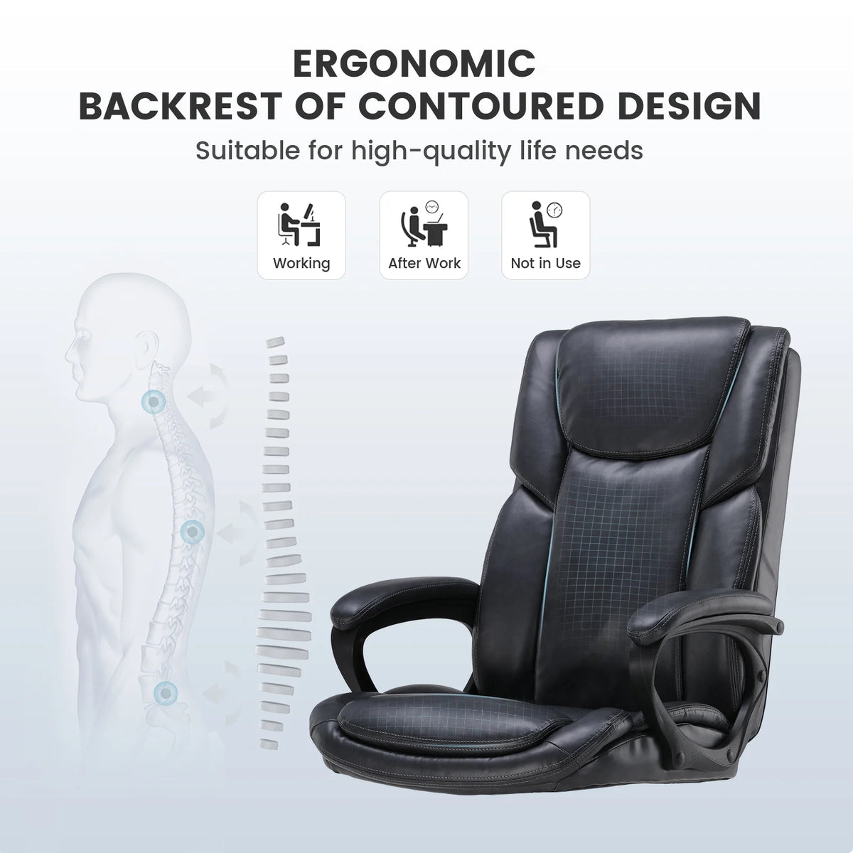 Mainstays Executive Ergonomic High Back Leather Home Office Desk Chair, Black