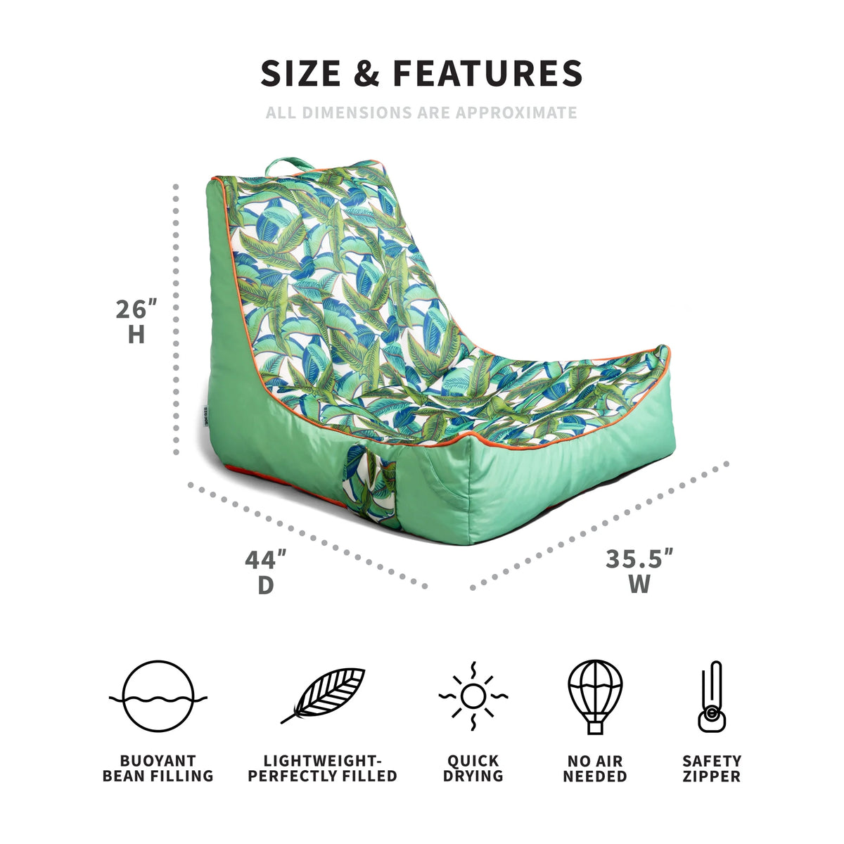 Big Joe Captain's Float No Inflation Needed Pool Lounger with Drink Holder, Tropical Hibiscus Aqua Double Sided Mesh, Quick Draining Fabric, 3 feet