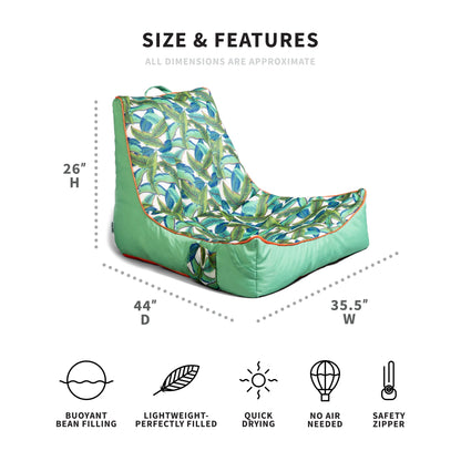Big Joe Captain's Float No Inflation Needed Pool Lounger with Drink Holder, Tropical Hibiscus Aqua Double Sided Mesh, Quick Draining Fabric, 3 feet