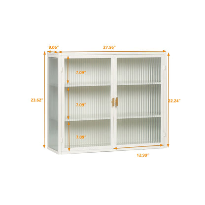 27.56"Modern Wall Cabinet with Glass Doors, Bathroom Cabinet with Featuring Three-tier Storage for Entryway Living Room, Bathroom or Dining Room, Mint Green