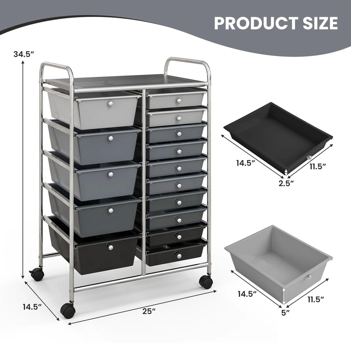 Costway 15 Drawer Rolling Storage Cart Tools Scrapbook Paper Office School Organizer White