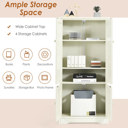 Costway Accent Floor Storage Cabinet W/ Adjustable Shelves Antique 2-Door Cream White