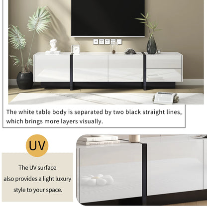 EUROCO Mid-Century Modern TV Stand Up to 80" Contemporary Rectangle ,Unique Style TV Console Table with Cabinet&High Gloss UV Surface for Living Room Bedroom