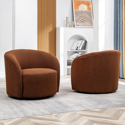34" W Mid Century Modern Swivel Barrel Chair, Round Upholstered Boucle Swivel Accent Chairs, No Assembly Sofa Chair for Living Room Bedroom Reading Apartment Lounge Nursery(Cream)