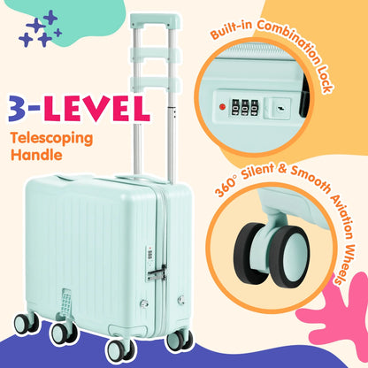 Advwin Ride-On Kids Luggage with Pull Strap, Footrests, Cup Holder, 6 Wheels & Adjustable Handle, 18-Inch Spinner Suitcase with Stickers & Boarding Pass, Pink